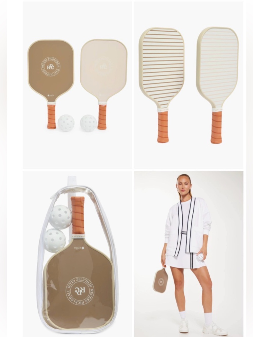 Recess Pickleball x Zella Paddle Set and balls with Carry Case - Tan and Cream